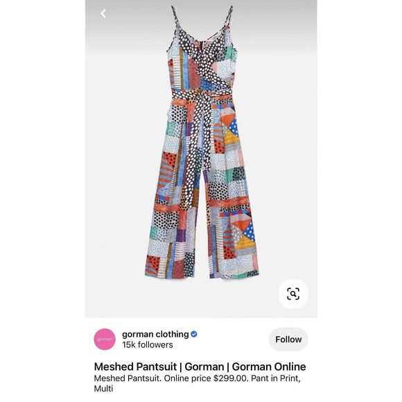 Gorman X Julia Flanagan Silk Blend Multi Printed Jumpsuit 14 Patchwork Crop Dot - Picture 2 of 11